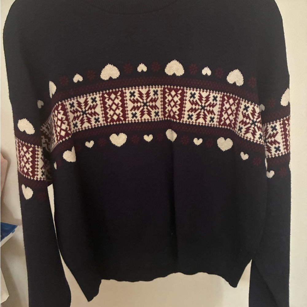 Arden B Black Fair Isle Heart Crewneck Sweater